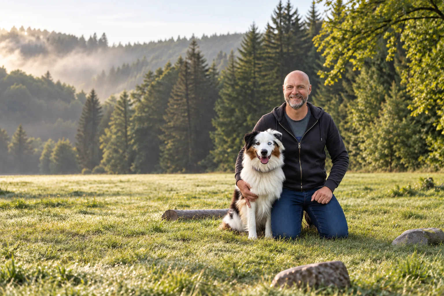 Karsten Hiermann mit Eddie bei der Führungs- und Teamentwicklung